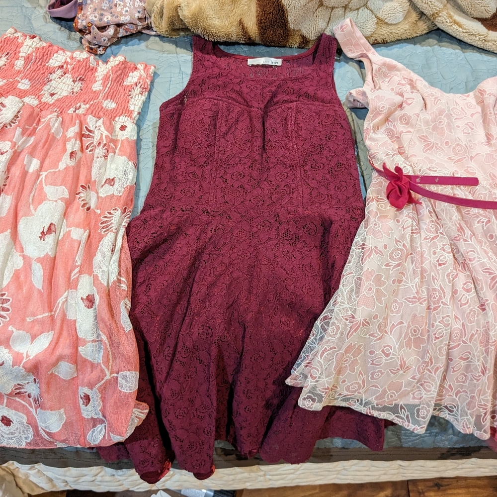 Three dresses size small pink and red assortment